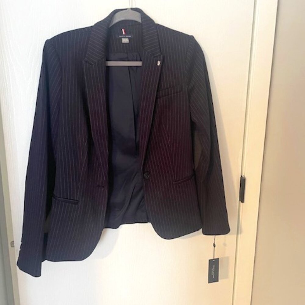 Tommy Hilfiger Women's Pinstripe Single-Button Blazer with Elbow Patches